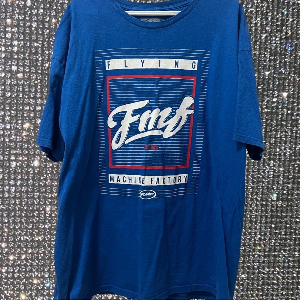 FMF tshirt blue white red flying machine top light weight vintage XL shirt logo